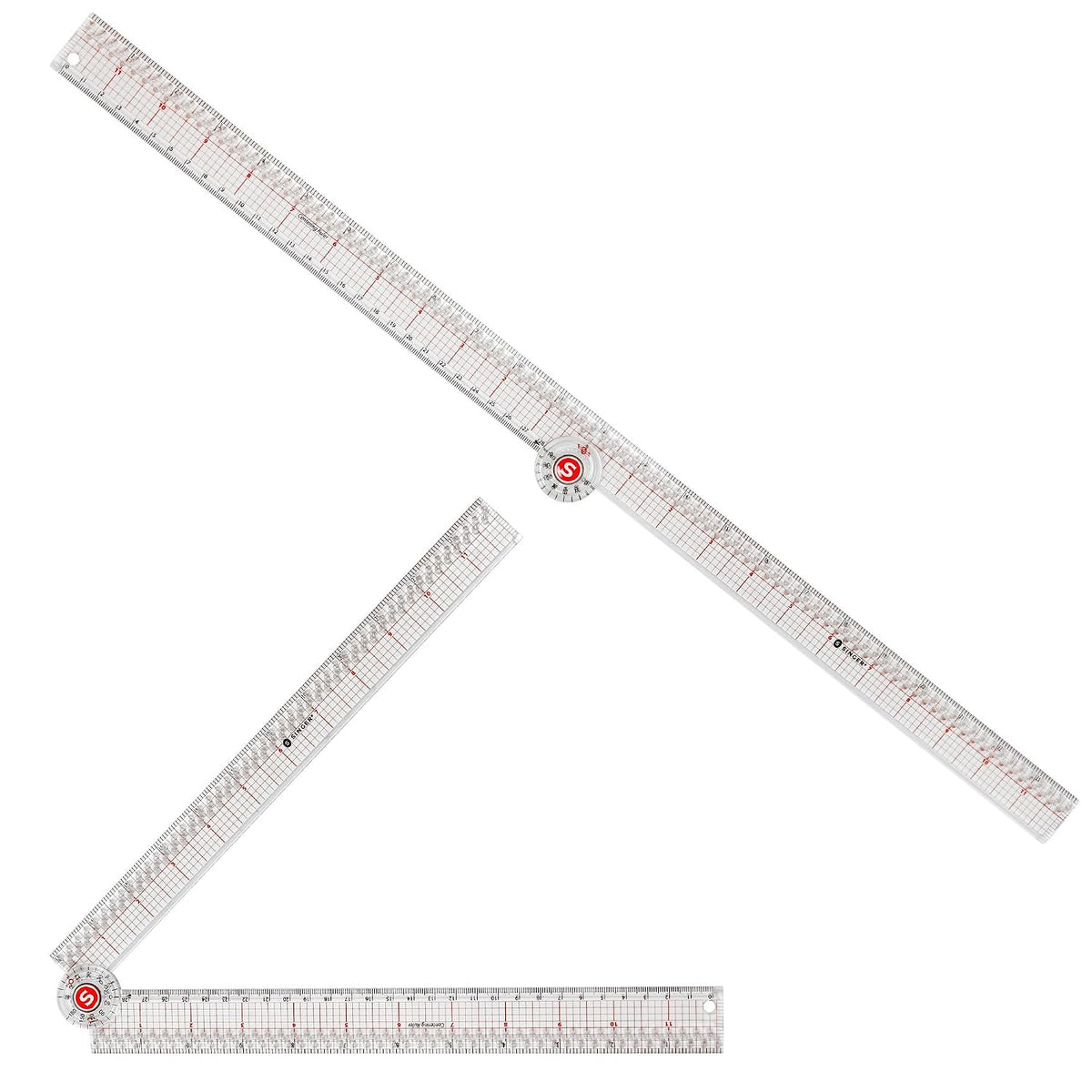 SINGER 24-Inch Folding Ruler with Precision Marking & Grid Lines for Sewing, Quilting, Crafting & Patternmaking - Clear Metric Ruler - Zero-Centering, 15 Increment Quick Angle Ruler, Folds to 12”