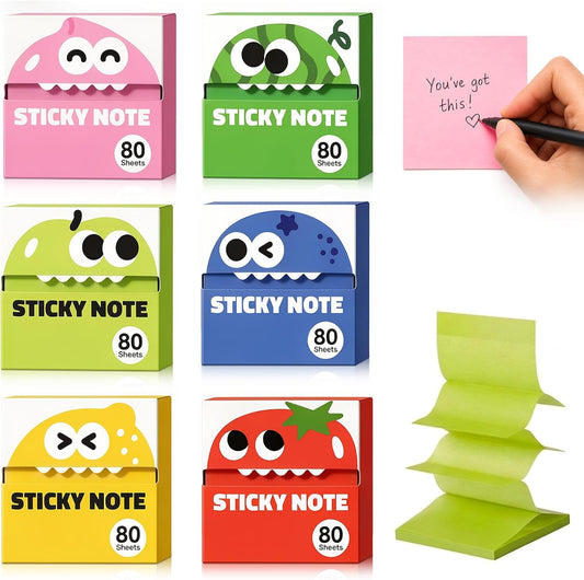 6 Boxes of Transparent Pull-Out Sticky Notes,(480 Sheets Total) -Cute Fruit Monster Pop Up Sticky Notes,Office Stationery Work Accessories with No Residue,Suitable for Office Work