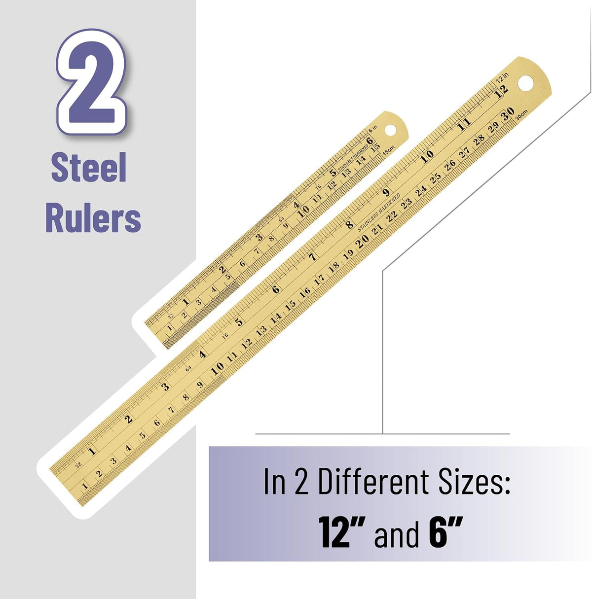 Mr. Pen- Metal Straight Edge Ruler, 2 Pack, 6" and 12", Gold