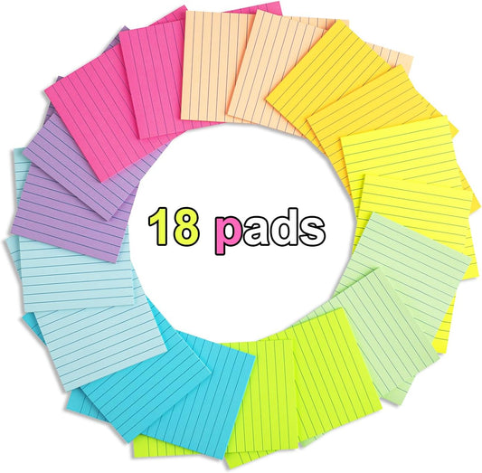 (18 Pack) Lined Sticky Notes 4x6 in,Bright Large Notepads with Lines