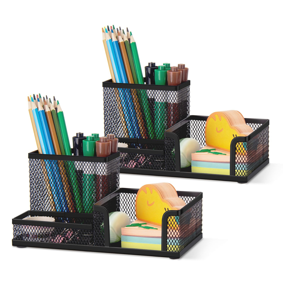 Comix Mesh Pen Pencil Holder Desk Organizer, 7 Compartment Wire Desktop Pen Pencil Cup Caddy Office Supplies for Home Office School, Black