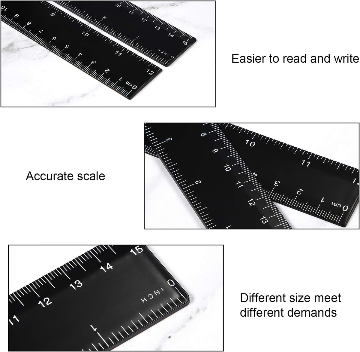 eBoot Plastic Ruler Straight Ruler Plastic Measuring Tool 12 Inches and 6 Inches, 2 Pieces (Black)