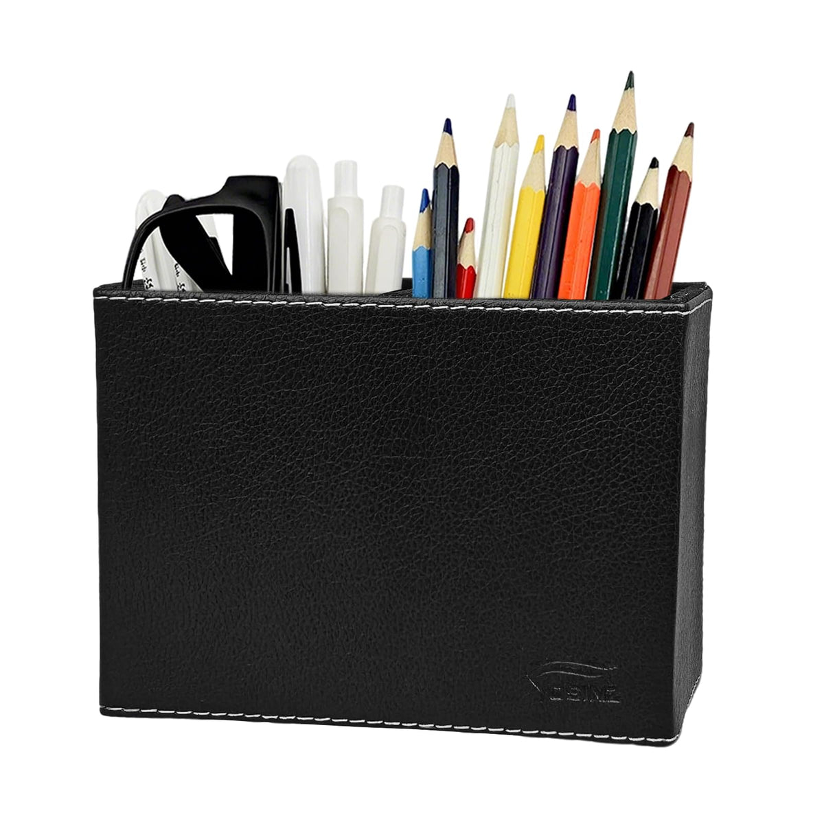 Leather Pen Holder, Brown Pencil Holder, Desktop Elegant Pen Holder for Desk, Stationery Organizer for School Office Home Dorm (3.3" x 3.3" x 4", Brown)