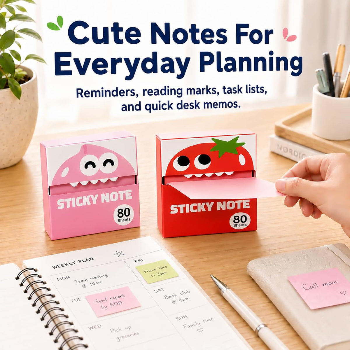 6 Boxes of Transparent Pull-Out Sticky Notes,(480 Sheets Total) -Cute Fruit Monster Pop Up Sticky Notes,Office Stationery Work Accessories with No Residue,Suitable for Office Work
