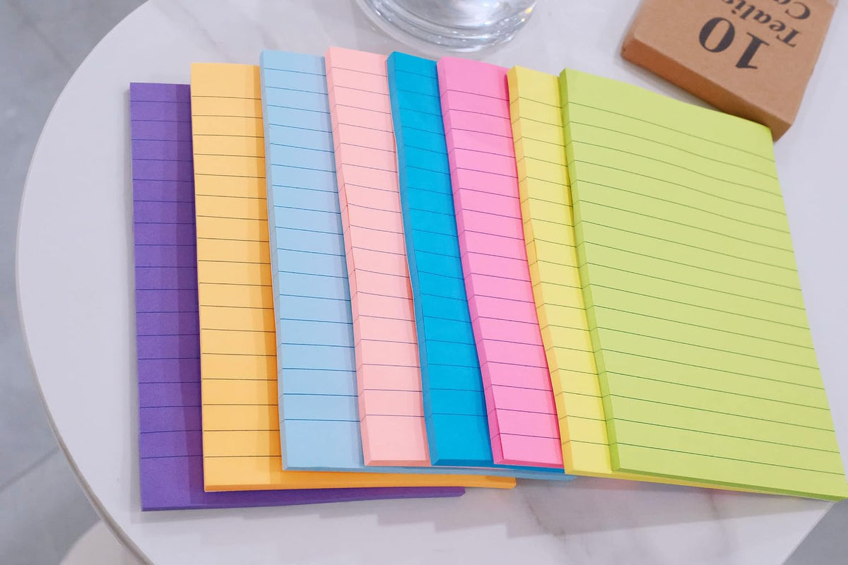 (8 Pads) Lined Sticky Notes 4x6 in, 8 Bright Colors, Self-Stick Note Pads