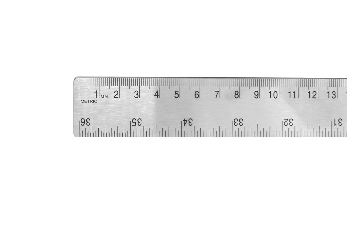 Pacific Arc Stainless Steel 12 Inch Metal Ruler Non-Slip Cork Back, with Inch and Metric Graduations