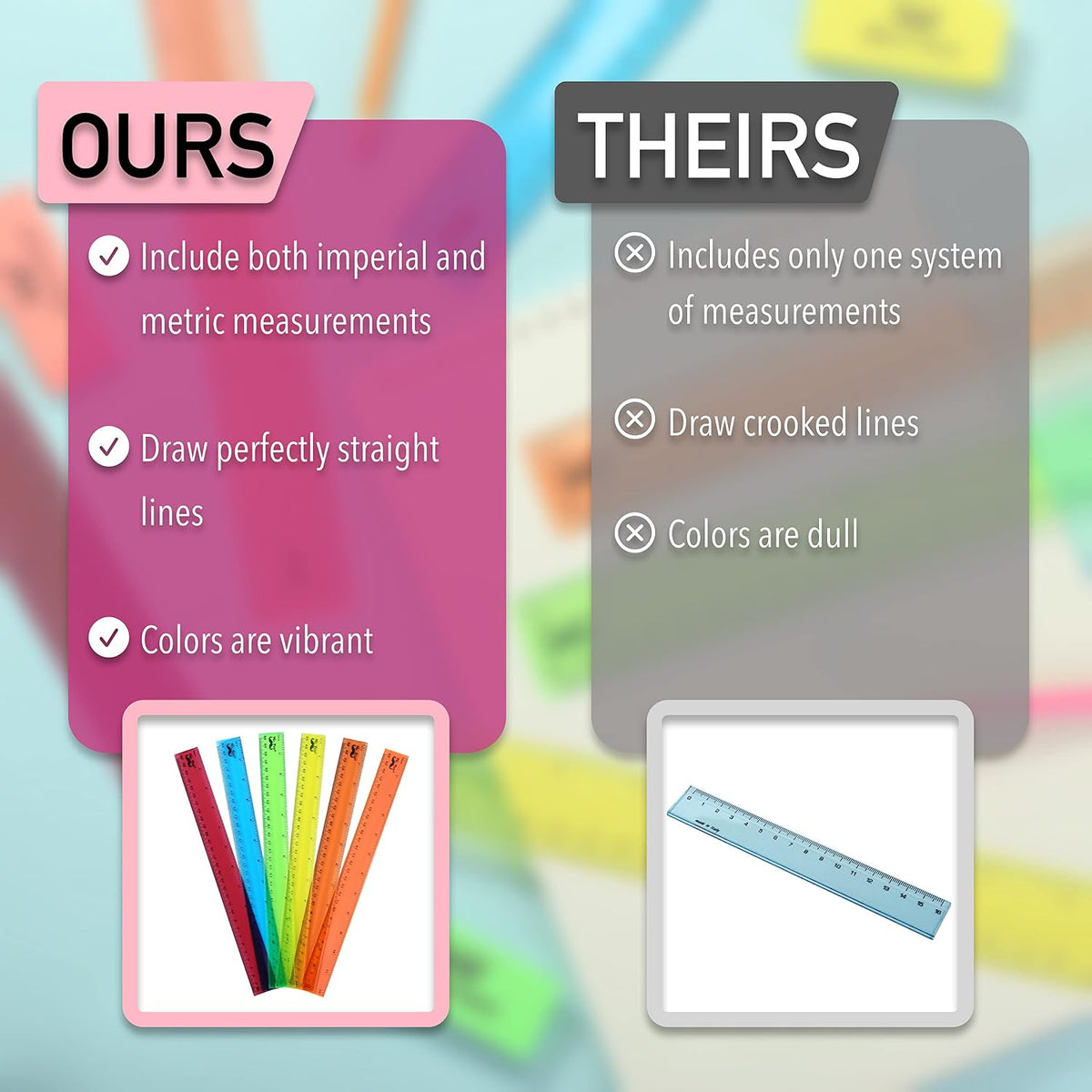 Mr. Pen- Plastic Rulers, 12 Inch, 6 Pack, Assorted Colors