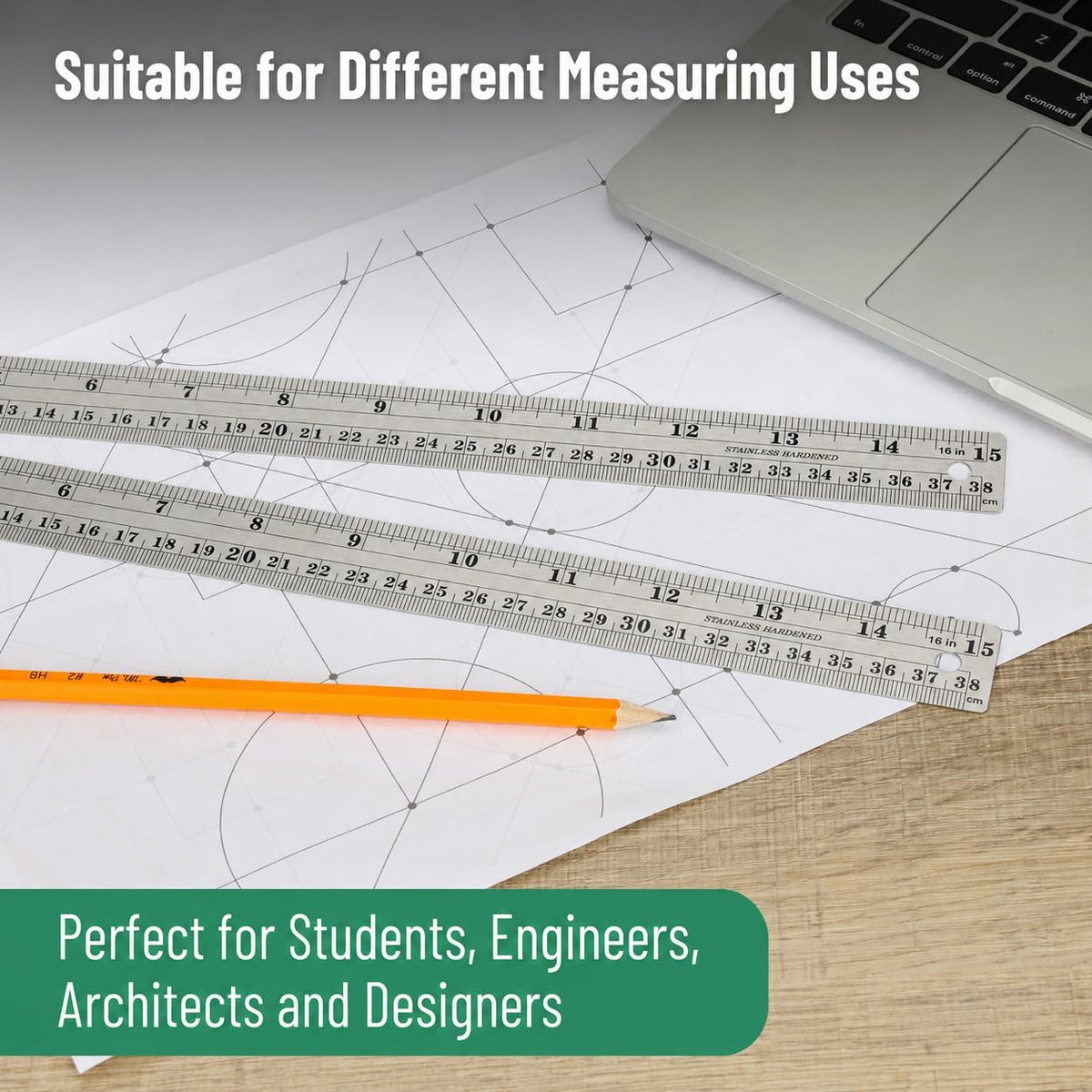 Mr. Pen- Metal Straight Edge Ruler, 2 Pack, 15 Inch