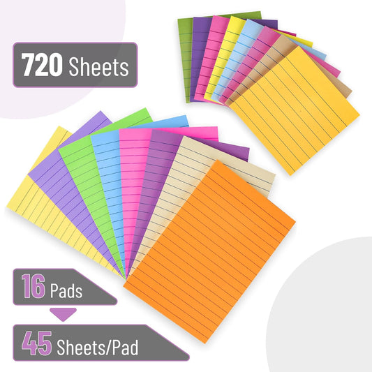 Mr. Pen- Lined Sticky Notes Set, 16 Pads, 4"x6" & 3"x3", 720 Sheets