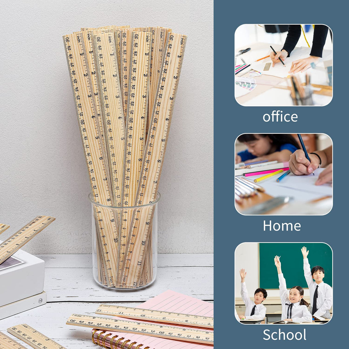 10 Pack Wooden Ruler 12 Inch Rulers Bulk Wood Measuring Ruler Office Ruler 2 Scale