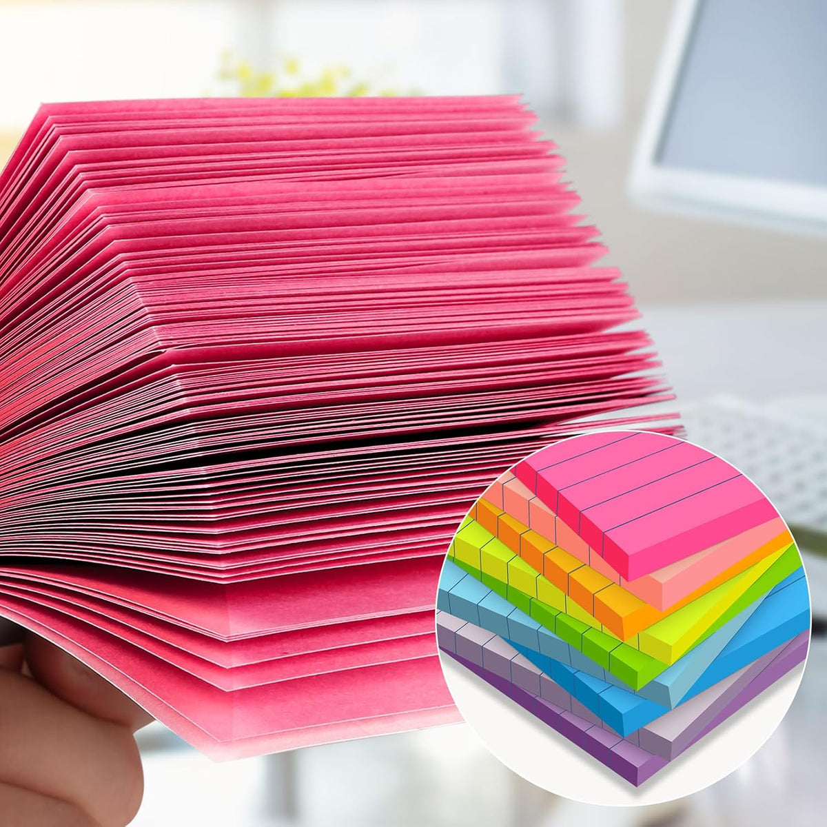 (18 Pads) Lined Sticky Notes 3 x 3 in, 9 Bright Colors Ruled Post Stickies