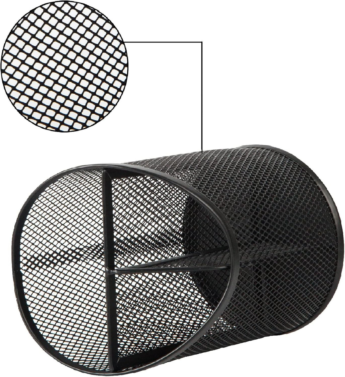 Delifox 2 Pack Pen Holder Mesh Round Pencil Holder 3 Compartments, Black