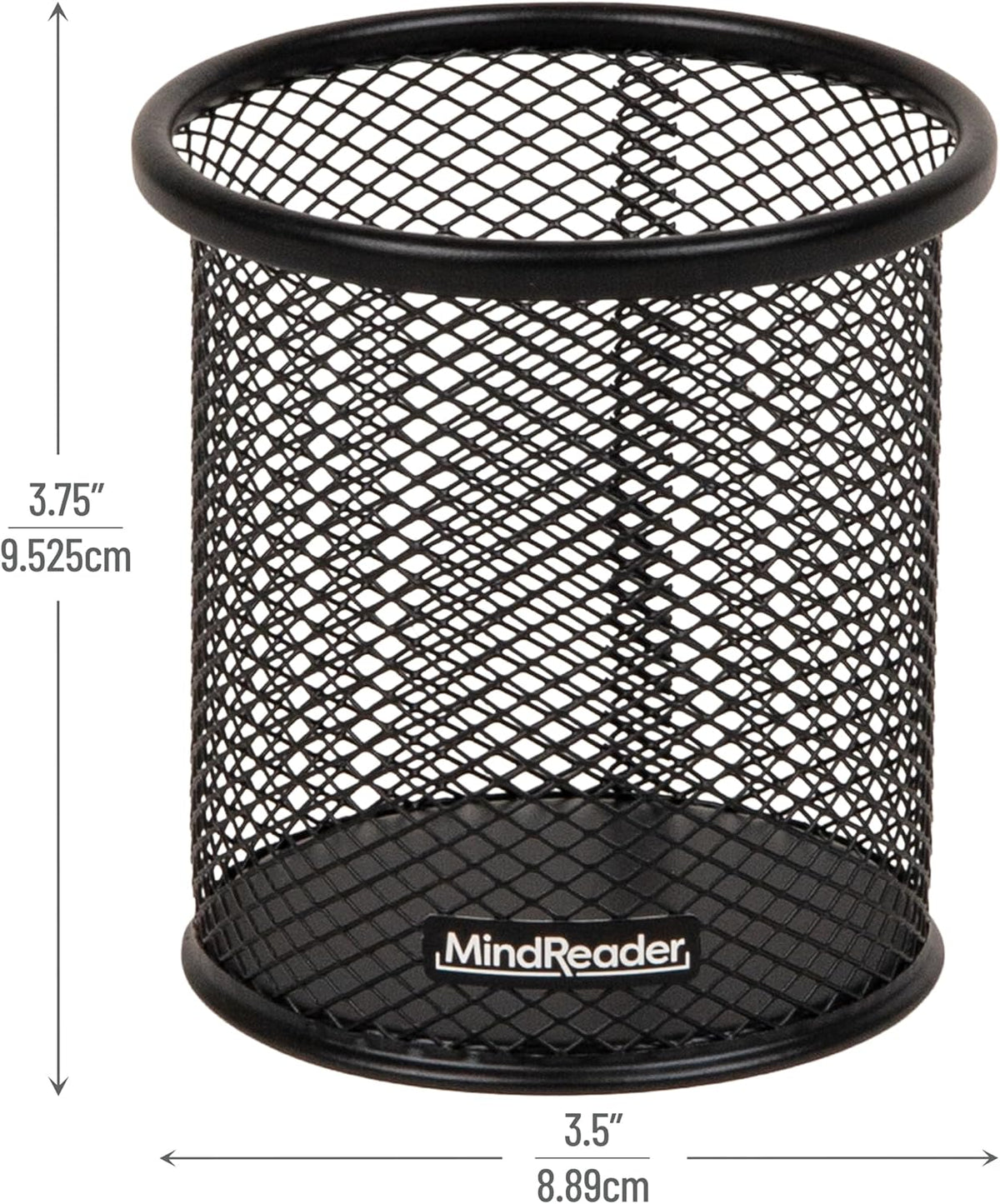 Mind Reader Pen and Accessories Holder, Desktop Organizer, Office, Metal Mesh, 3.5"L x 3.5"W x 3.75"H, Set of 3, Black