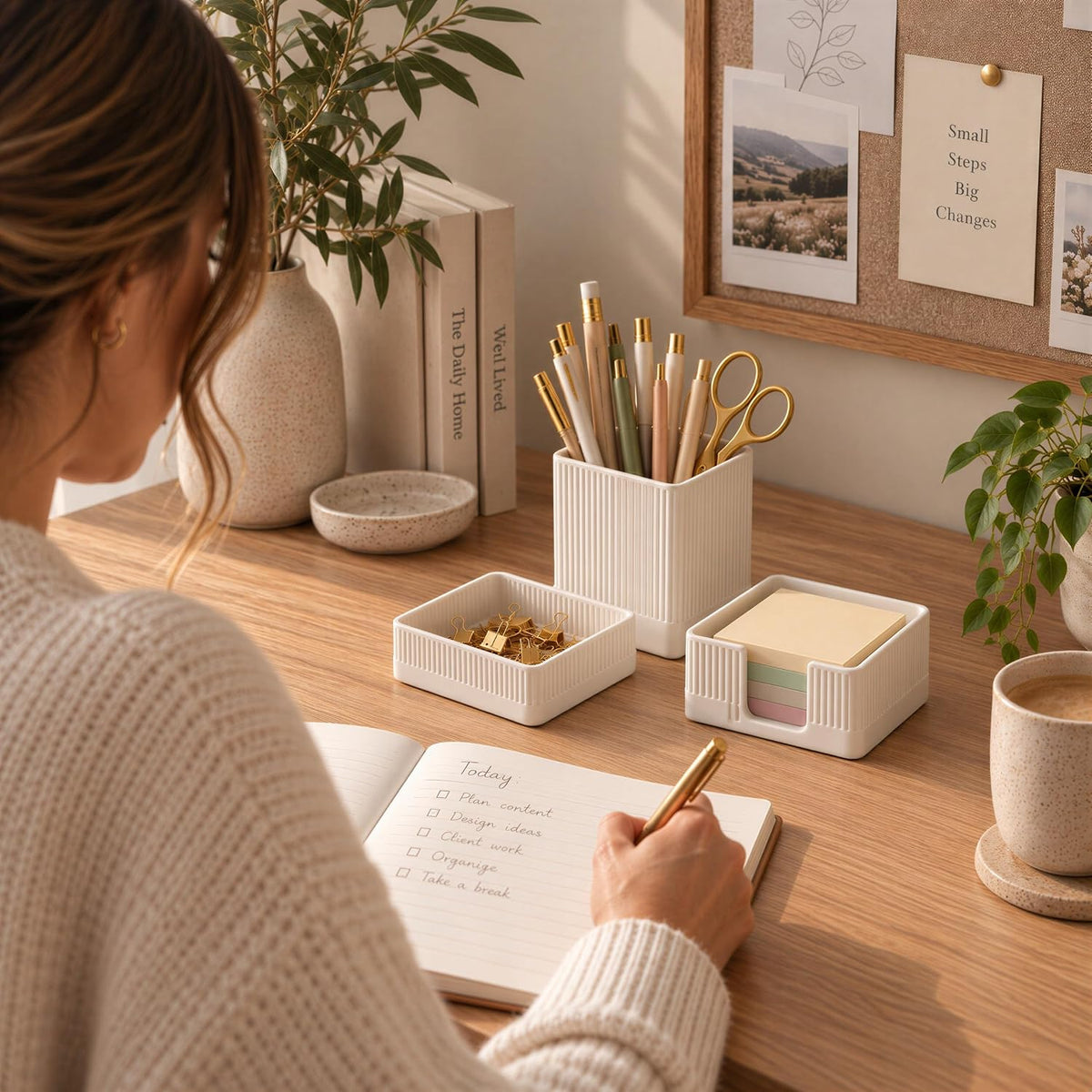 Aesthetic Desk Organizer Set of 3 - Sturdy Concrete Office Accessories