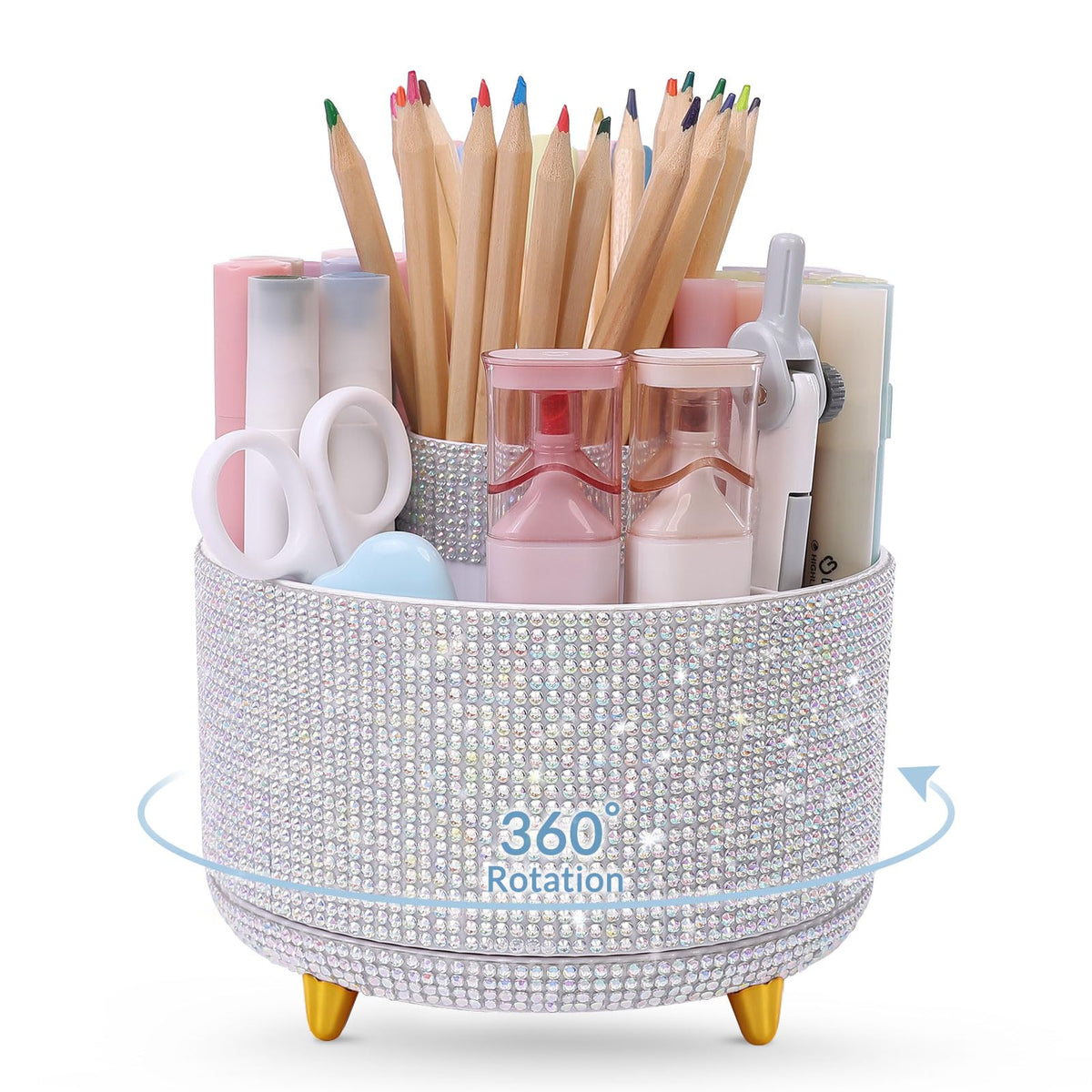 SKYDUE 360 Degree Rotating Desk Organizer, Dual-Purpose Pencil Pen Holder for Desktop, Desk Pen Organizer with 5 Slots, Office Supplies, Pencil Cup for Office, School, Home