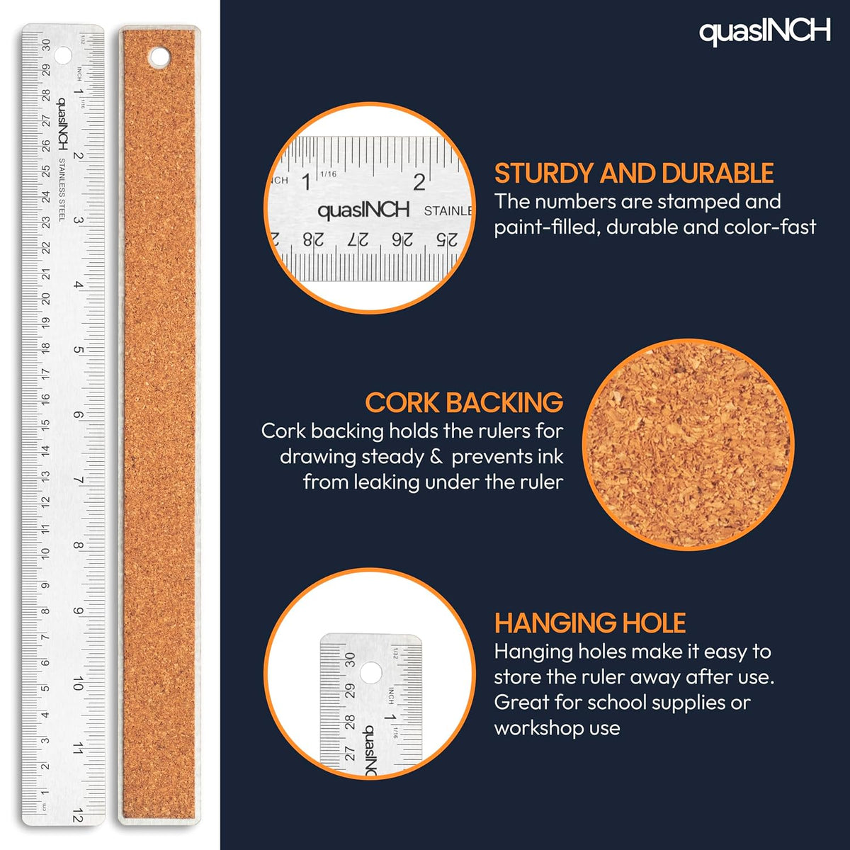 Stainless Steel Metal Ruler, 30.5 cm & 12 inches, Silver Color