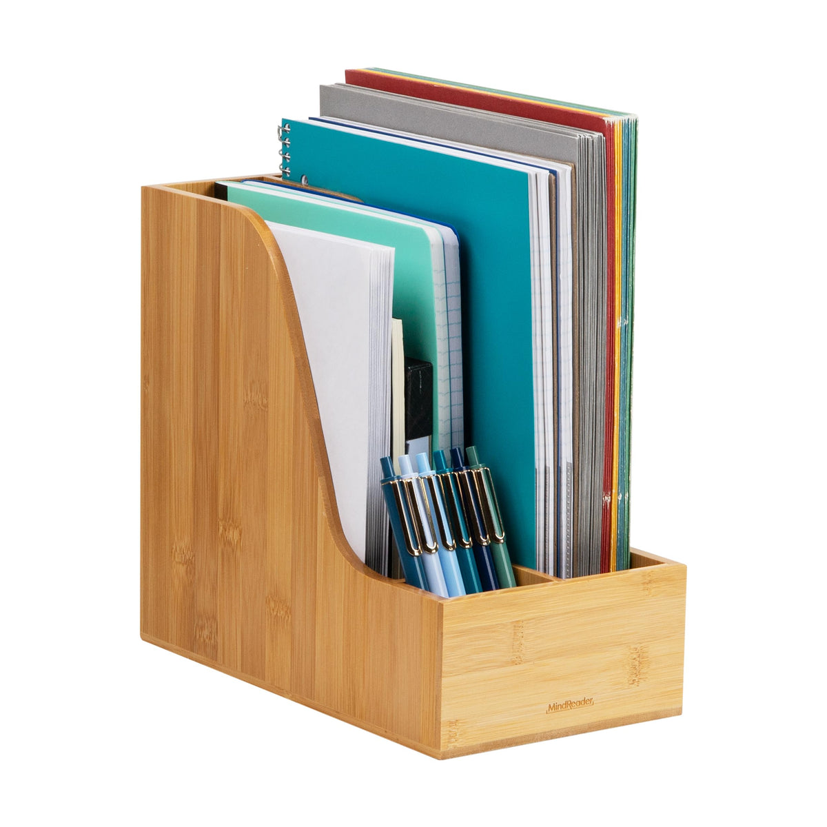 Mind Reader Pen Cup, Accessory Holder, Desktop Organization, Office, Bamboo, 3.5"L x 3.5"W x 3.875"H, Brown