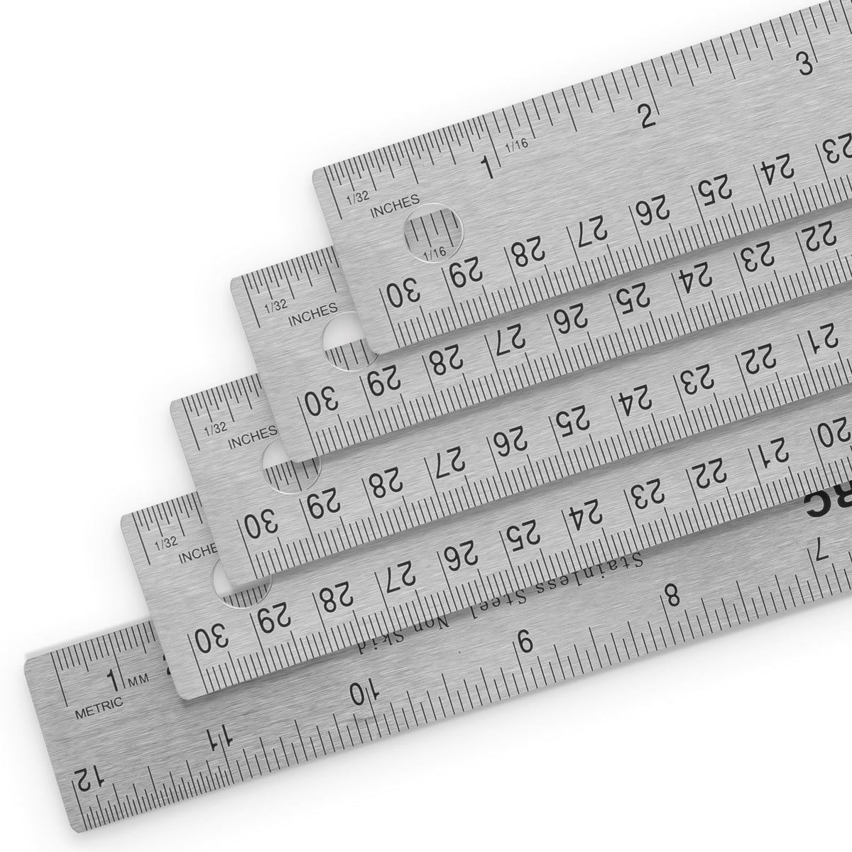 Pacific Arc Stainless Steel 12 Inch Metal Ruler Non-Slip Cork Back, with Inch and Metric Graduations