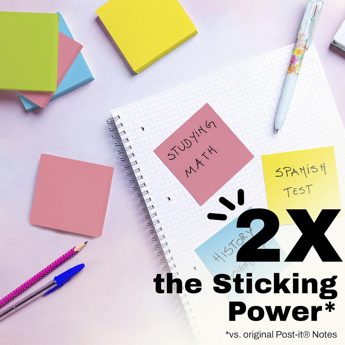Post-it Super Sticky Notes, 4 x 4 in, Neon Fizz, 6 Lined Pads
