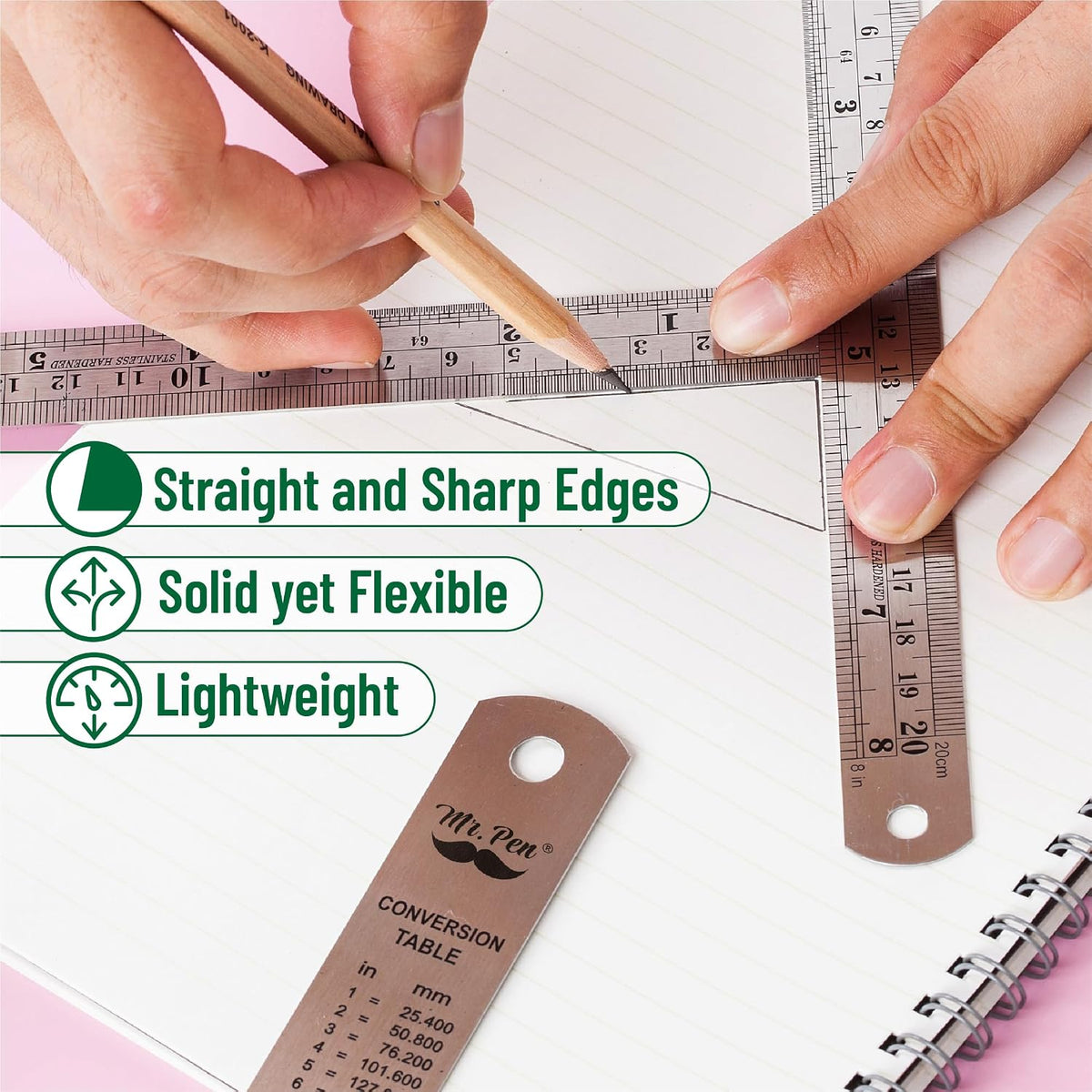 Mr. Pen- Metal Straight Edge Ruler, 6 pcs, 6", 8", 10", 12", 14", 16"