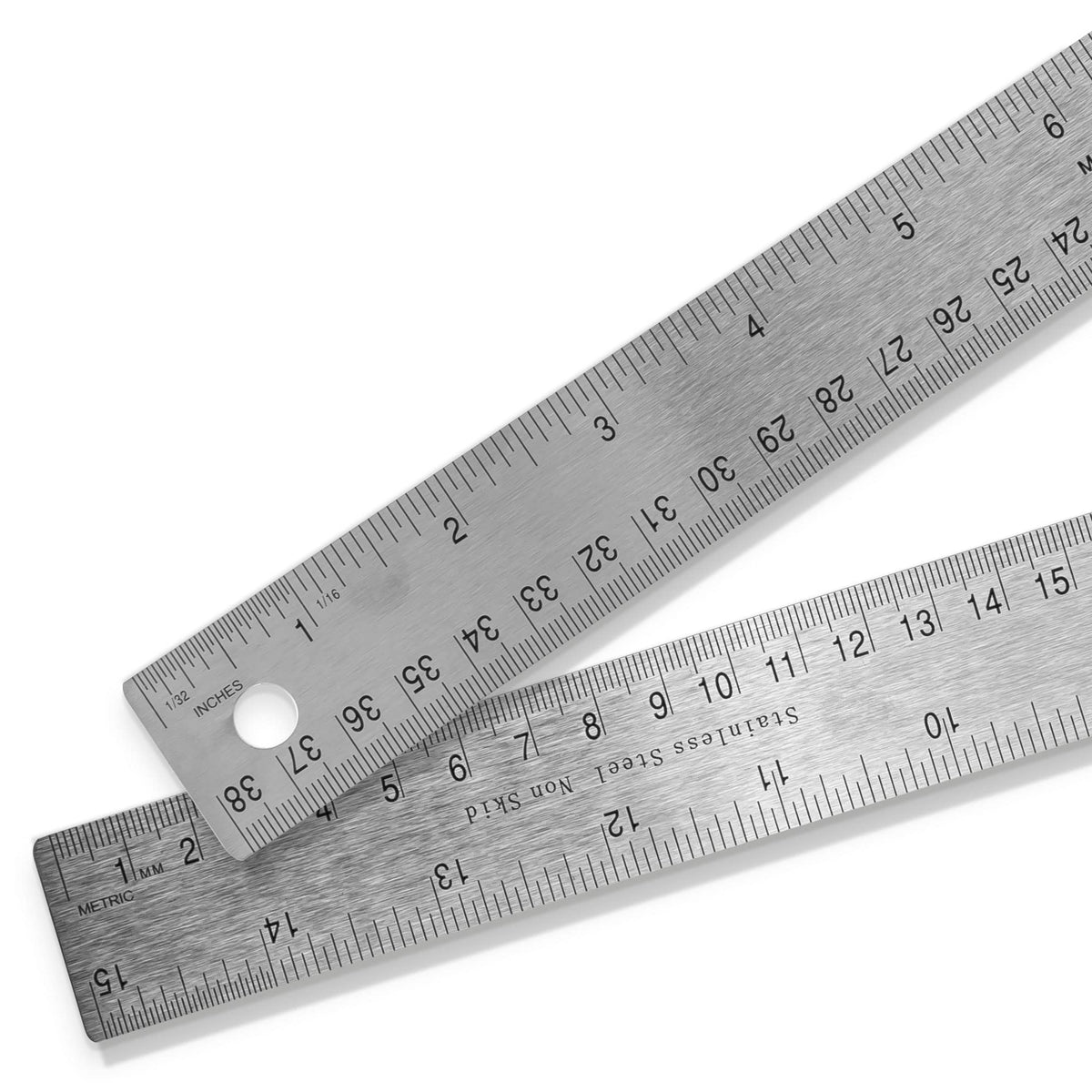 Pacific Arc Stainless Steel 12 Inch Metal Ruler Non-Slip Cork Back, with Inch and Metric Graduations