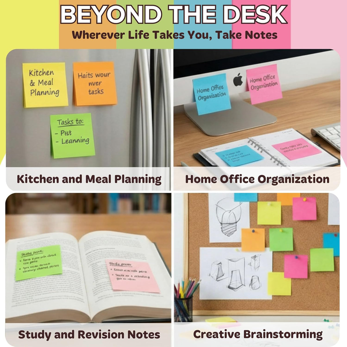 12 Pads Sticky Notes 3x3, 1200 Sheets Very Very Sticky, Bright Neon Color