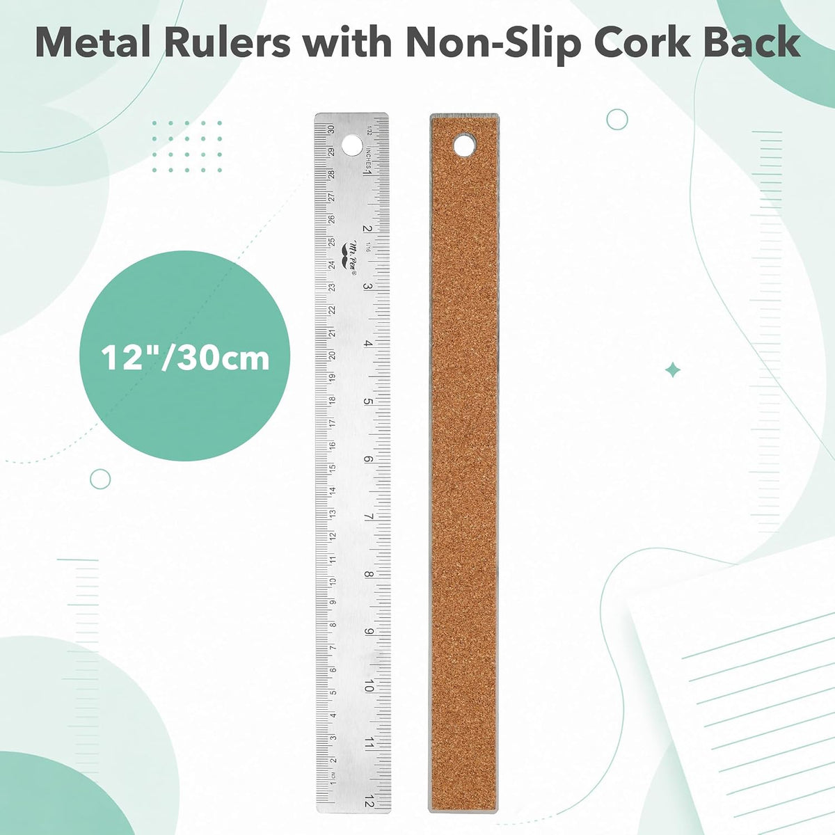 Mr. Pen- Metal Ruler with Non-Slip Cork Back, 12 Inch