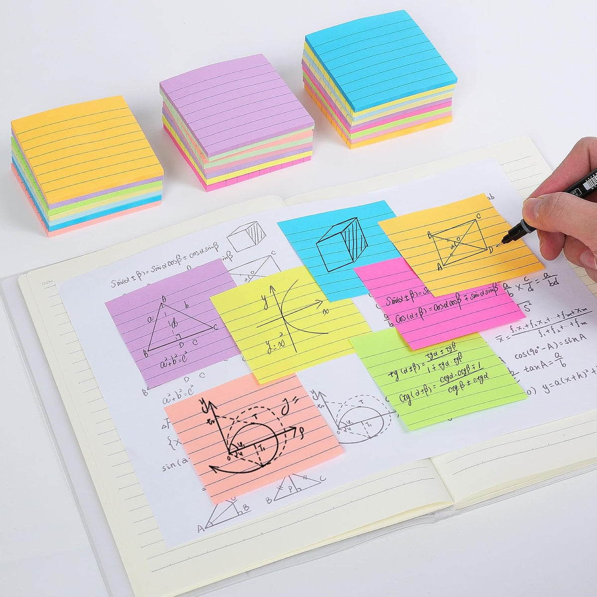 24 Pack Lined Sticky Notes 3x3 in,12 Bright Super Sticking Power Memo Pads
