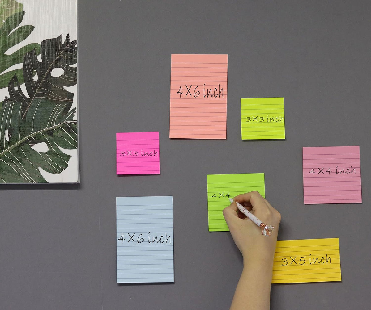 (8 Pads) Lined Sticky Notes 4x6 in, 8 Bright Colors, Self-Stick Note Pads
