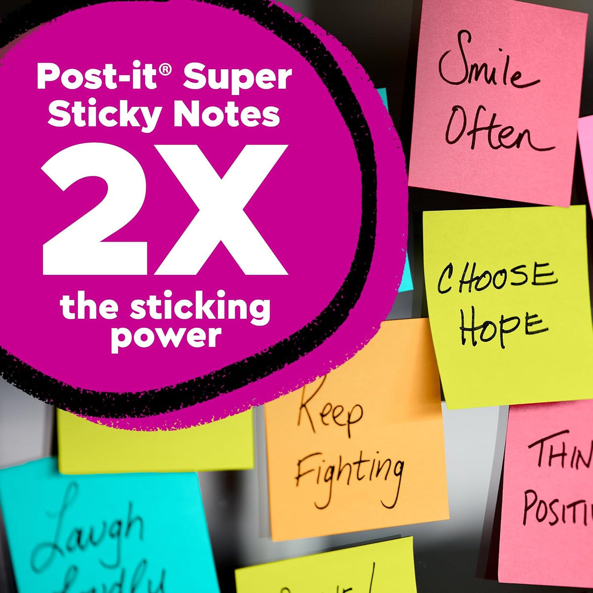Post-it Super Sticky Notes, 3 x 3 in, Assorted Brights, 24 Pads