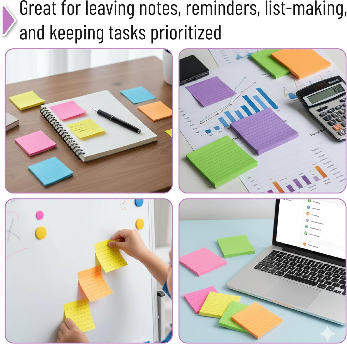 Mr. Pen- Lined Sticky Notes Set, 16 Pads, 4"x6" & 3"x3", 720 Sheets