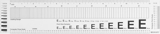 Westcott GA-96 Computer Point & Pica Ruler, Transparent Graphic Arts Ruler, 12 Inch