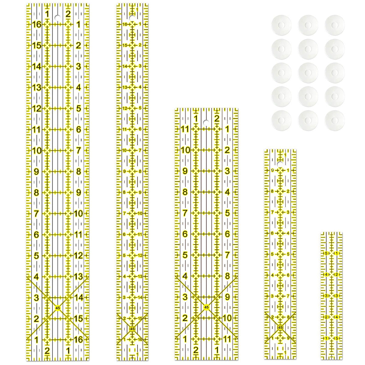 Sewing Ruler,5 Piece Quilting Rulers,3 x17 Inch,1.5 x17 Inch,3 x12 Inch,1.5 x10 Inch,1 x6 Inch,Acrylic Ruler,Cutting Ruler with Non-Slip Rings (Black and White)