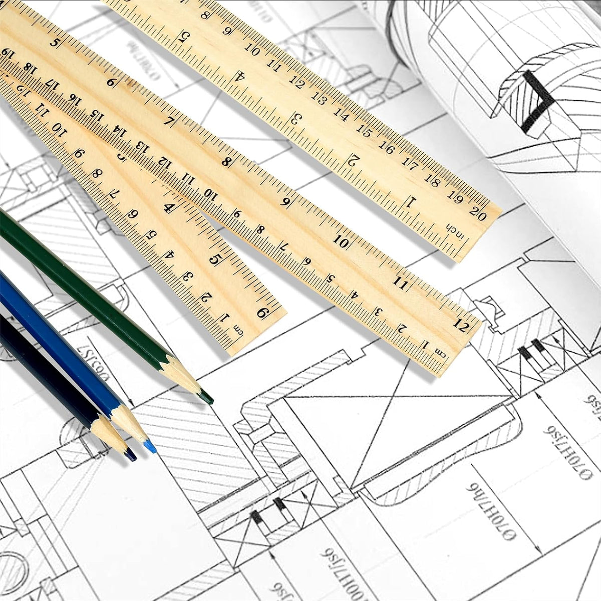 3 Pack Wooden Ruler Set, 6, 8, 12 Inch Rulers, High-Quality Metric Ruler, Easy to Read, mm, Sturdy and Durable Straight Edge for Drawing, Home, Office, Engineering