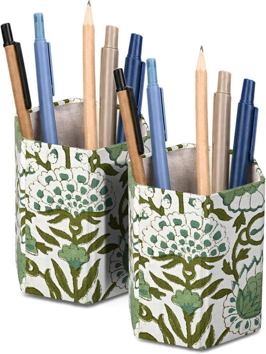 CPC Agate Green Block Print Cotton Pen Holder Set of 2