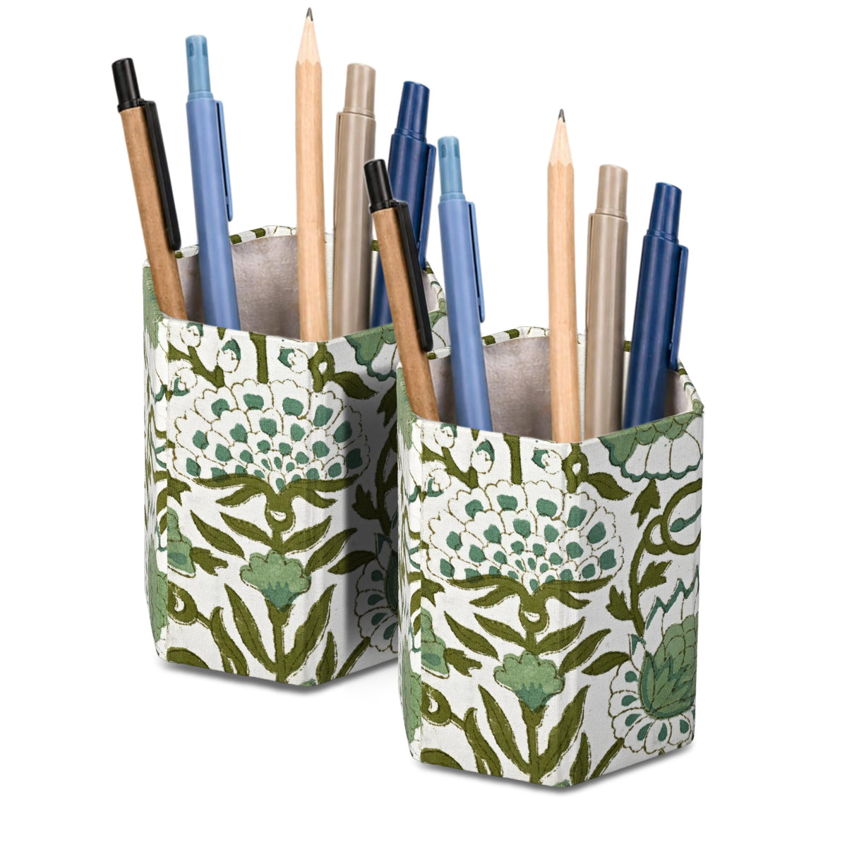 CPC Emerald Green Block Print Cotton Pen Holder Set of 2