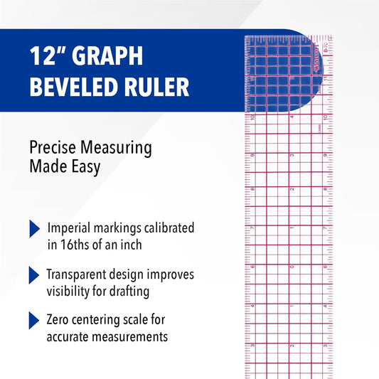 Westcott B-70 8ths Graph Beveled Ruler, 12 in