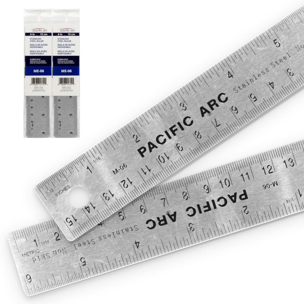 Pacific Arc Stainless Steel 12 Inch Metal Ruler Non-Slip Cork Back, with Inch and Metric Graduations