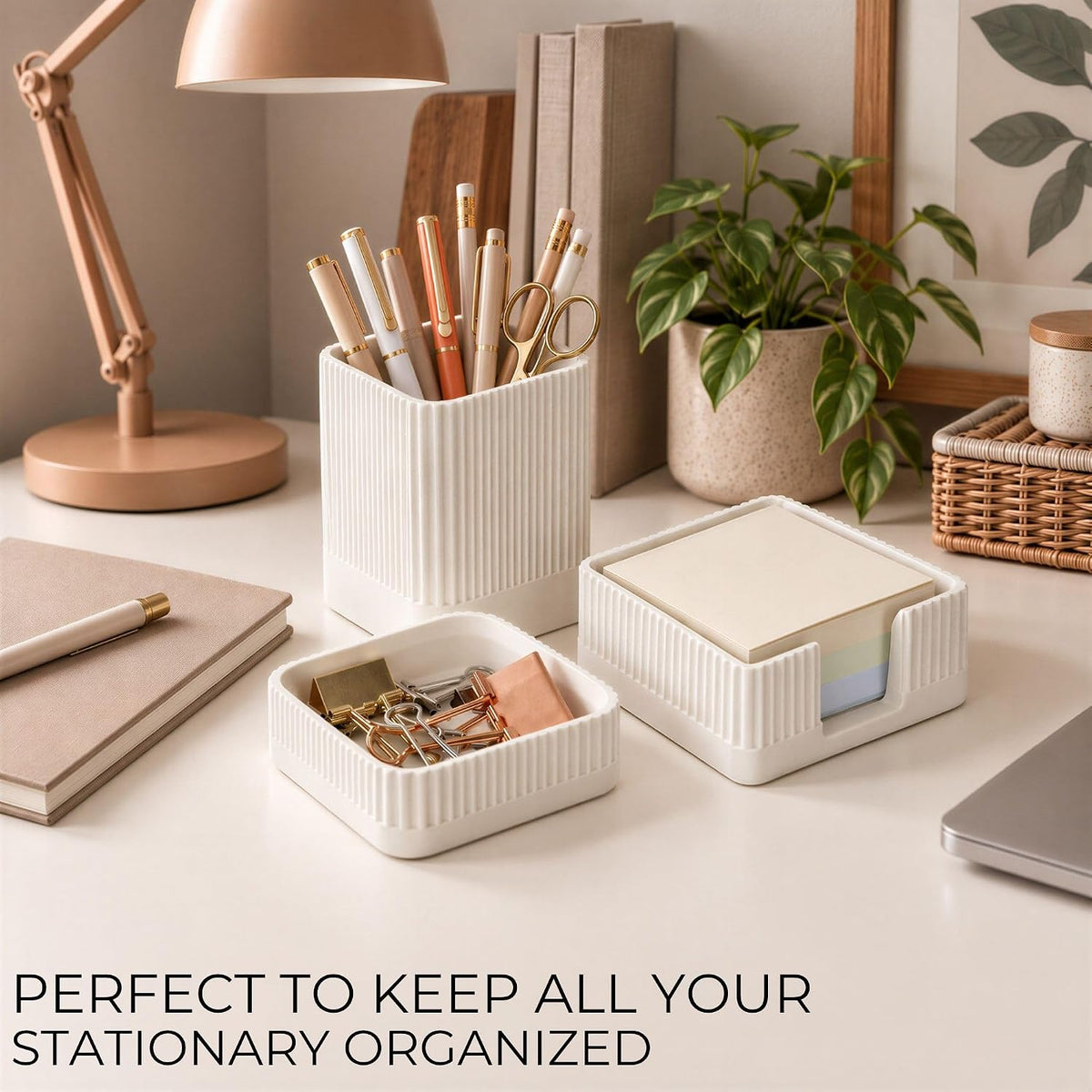 Aesthetic Desk Organizer Set of 3 - Sturdy Concrete Office Accessories