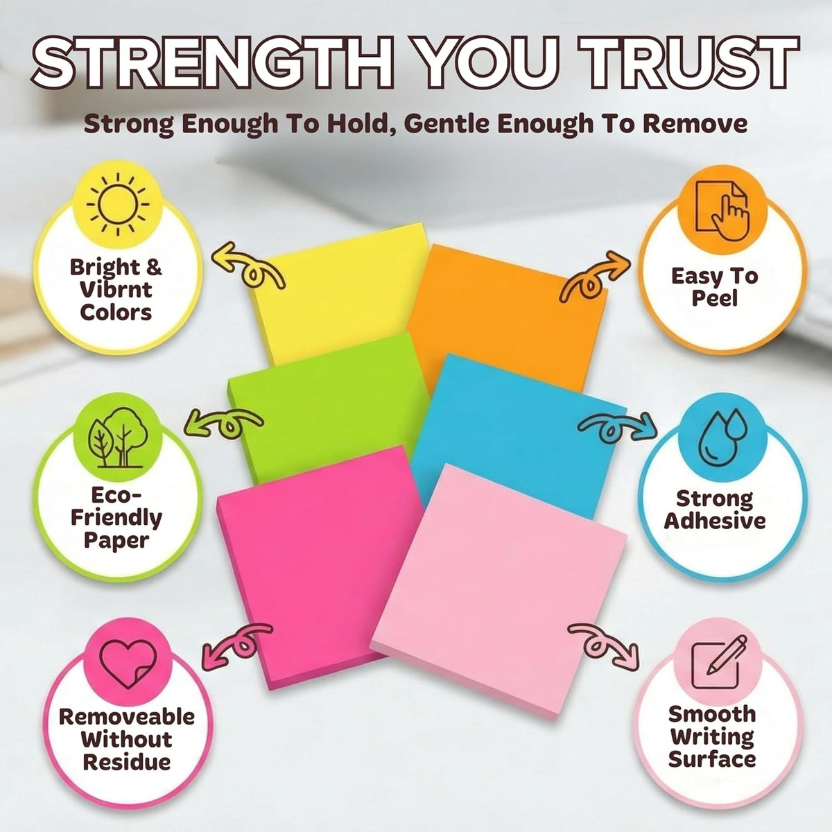 12 Pads Sticky Notes 3x3, 1200 Sheets Very Very Sticky, Bright Neon Color