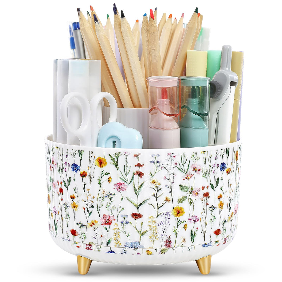 SKYDUE 360 Rotating Multipurpose Organizer - Cute Rotating Pen Holder with 5 Slots for Art Supplies, Office, School, Home