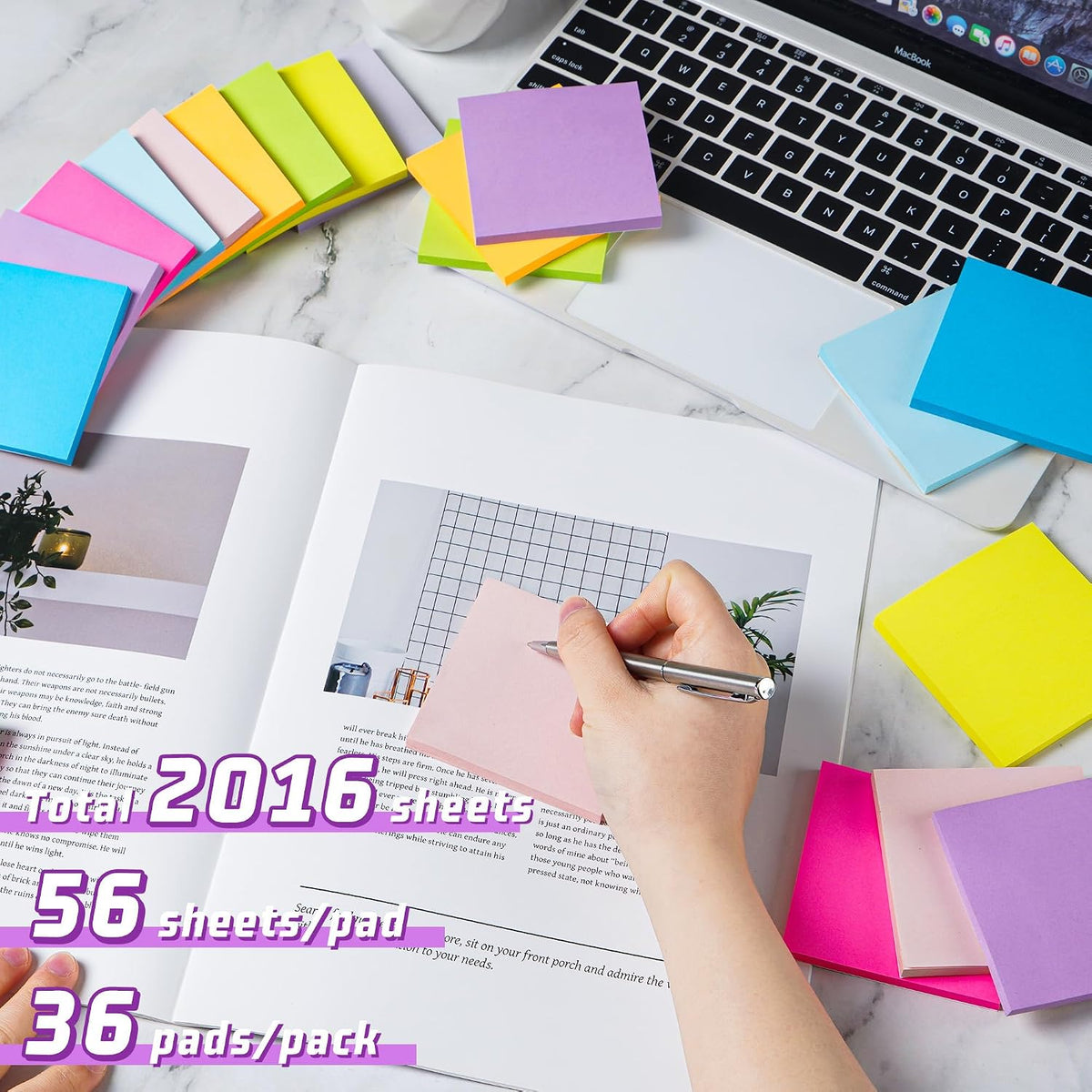 (36 Pads) Sticky Notes 3 x 3 in Post, 9 Bright Colors Self-Stick Pads
