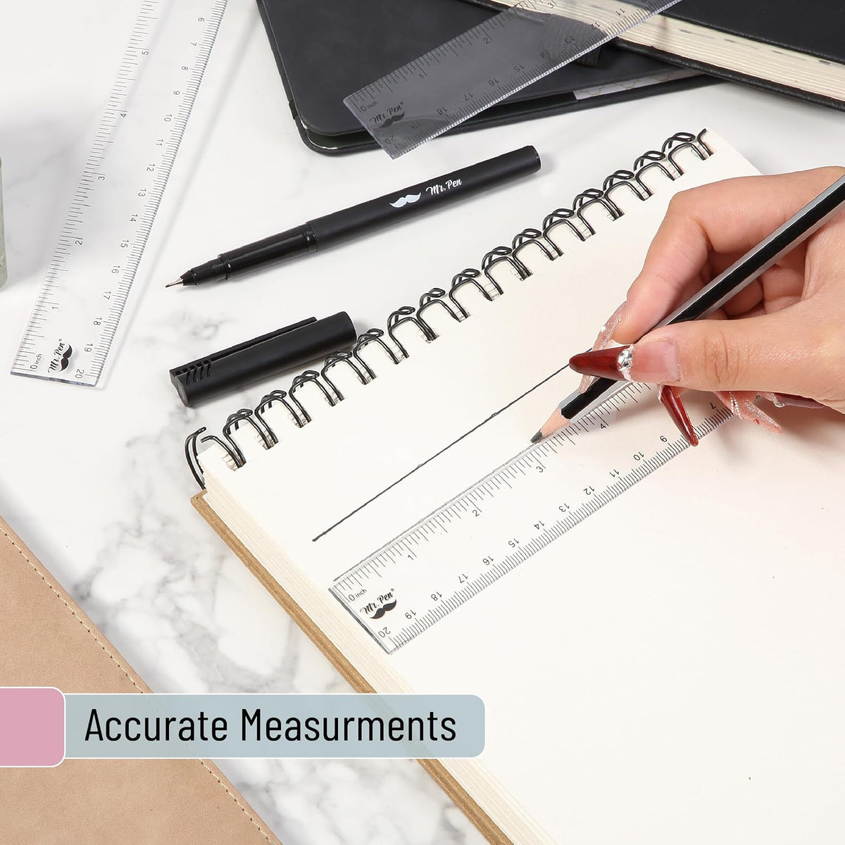 Mr. Pen- Plastic Ruler, 8 Inch, 3 Pack, Easy-to-Read Markings