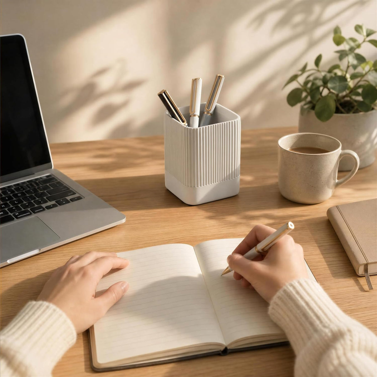 KIBAGA Aesthetic Pen Holder for Desk - Modern Concrete Pencil Holder & Cup
