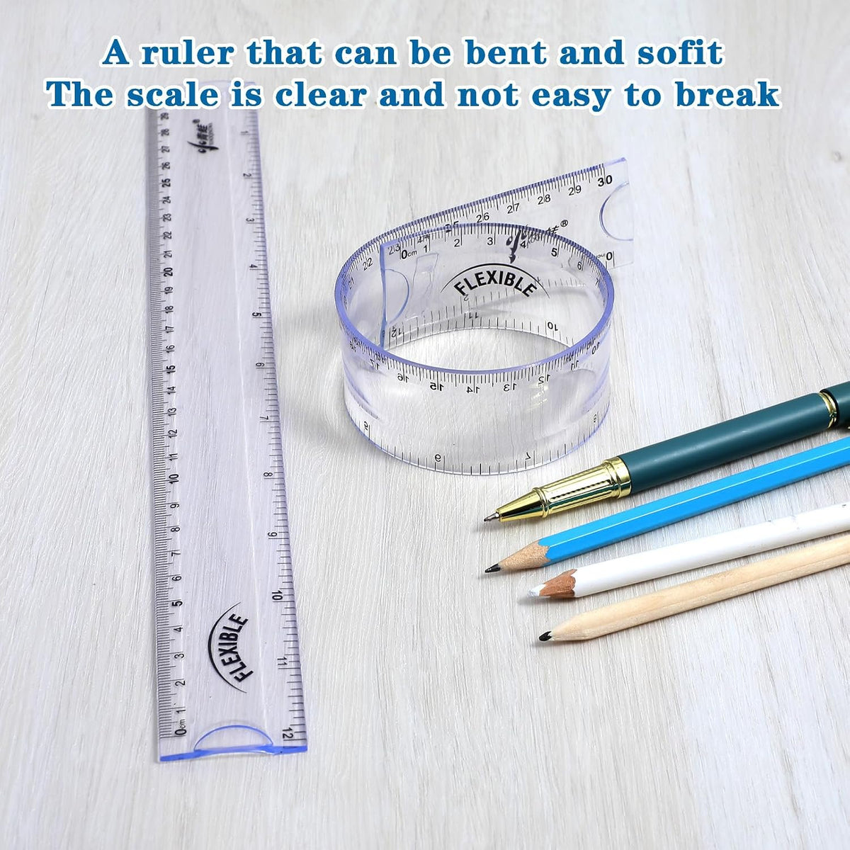 2 Pcs Flexible Ruler, 12 Inch Clear Plastic Ruler with Centimeters and Inches Soft Bendable Rulers for Kids and Adults Home School Office Measuring Drafting Tools