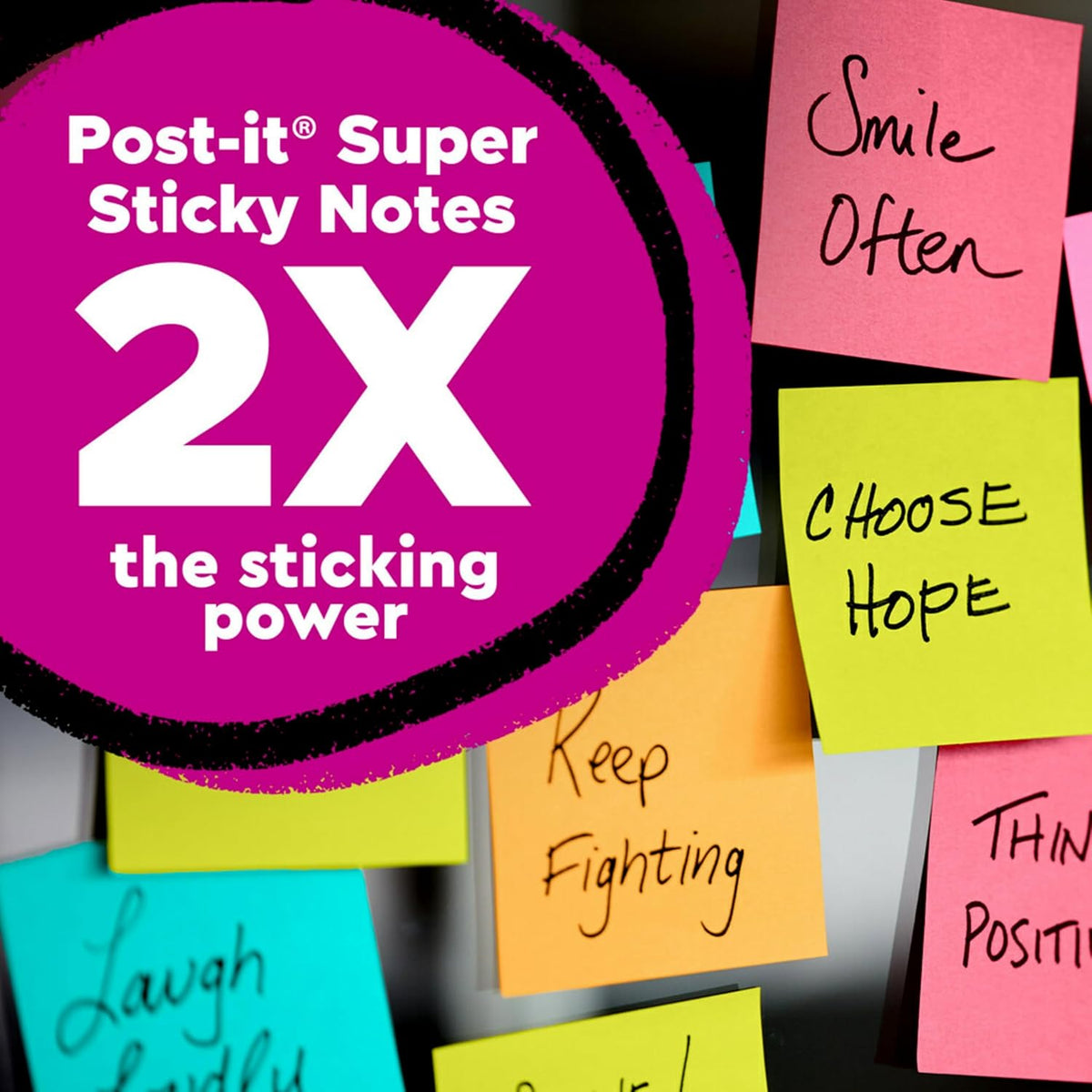 Post-it Super Sticky Notes, 3 x 3 in, Supernova Neons, 24 Pads