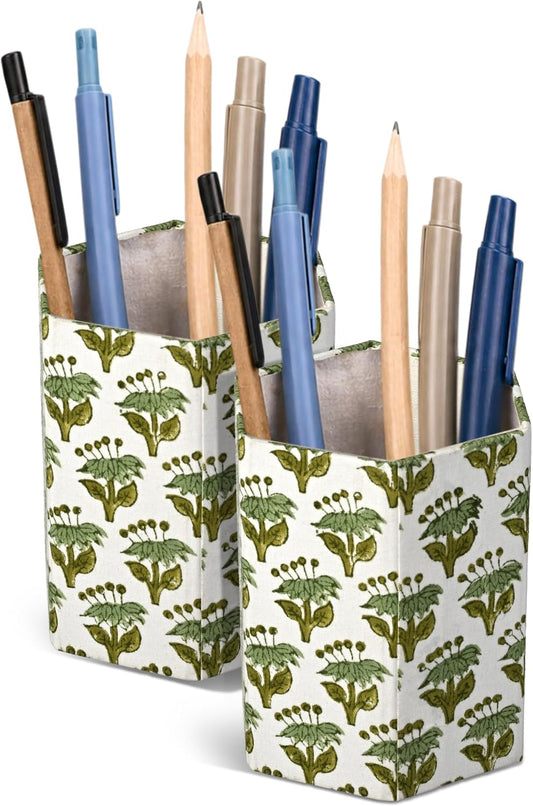 CPC Emerald Green Block Print Cotton Pen Holder Set of 2