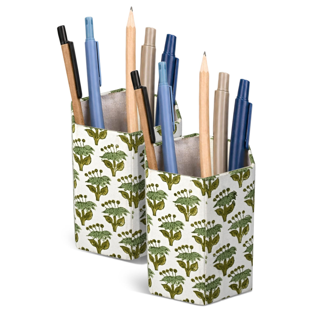 CPC Agate Green Block Print Cotton Pen Holder Set of 2