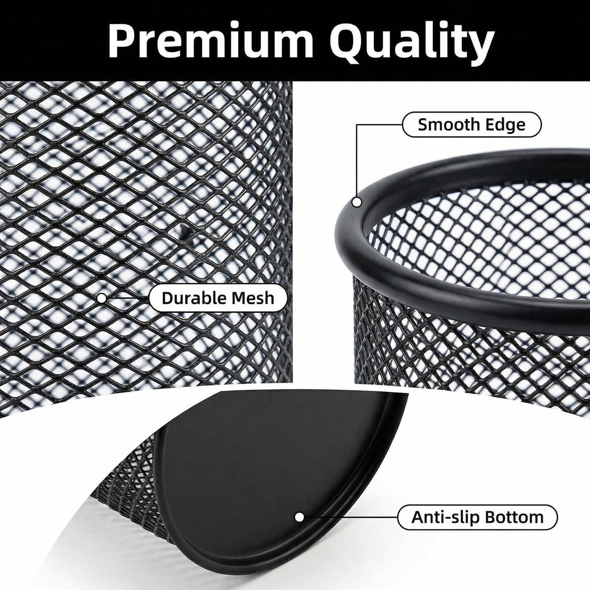 Pen Holder Mesh Pencil Holder Metal Pen Holder Pencil Holder for Desk Office Pen Organizer Black, 8 Pack