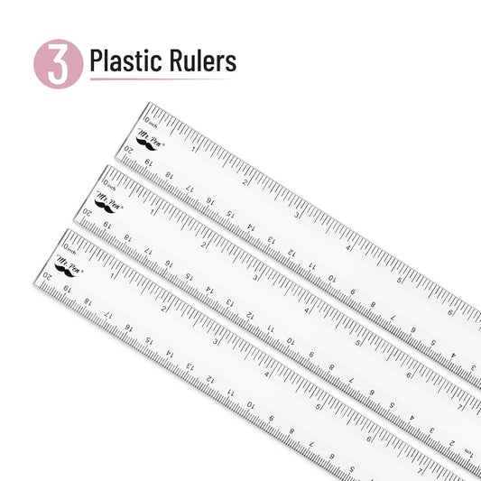 Mr. Pen- Plastic Ruler, 8 Inch, 3 Pack, Easy-to-Read Markings